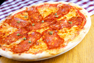 Pizza on a restaurant table