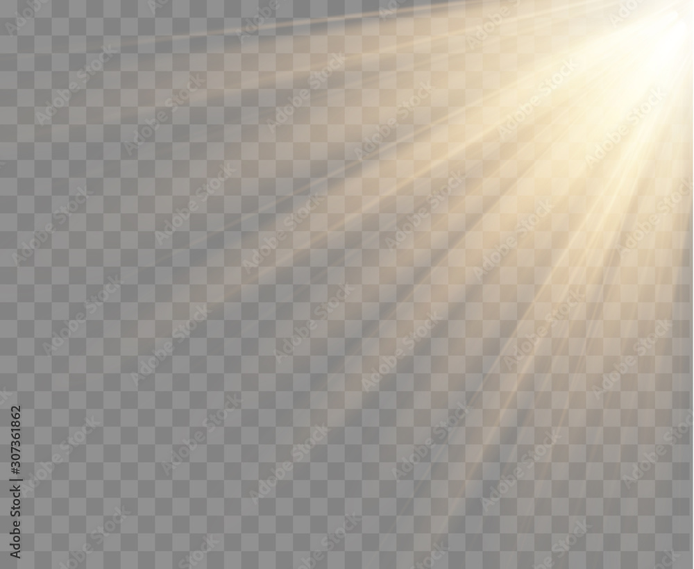 Poster spotlight isolated on transparent background. vector sunlight with gold rays and beams. warm light e