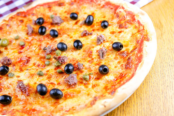 Pizza on a restaurant table