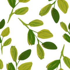 green leaves olive branches seamless pattern