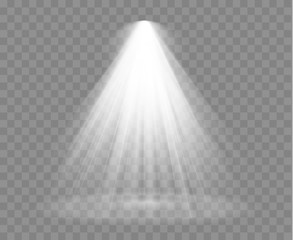 Spotlight isolated on transparent background. Vector sunlight with rays and beams. Vector glowing light effect