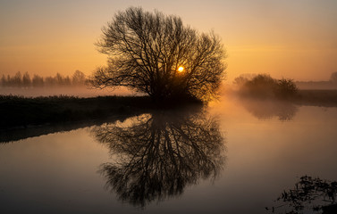 Misty Sunrise in Fotheringhay along the River Nene