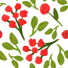 red berries green leaves seamless pattern