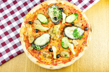 Pizza on a restaurant table