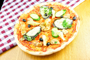 Pizza on a restaurant table