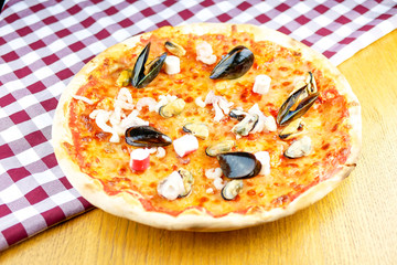 Pizza on a restaurant table