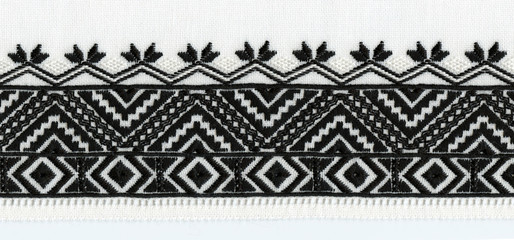 Ukrainian national embroidery black thread on a white cloth