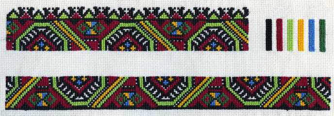 The traditional ukrainian national embroidery cross-stitch, ethnic ornament with color swatches