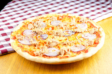 Pizza on a restaurant table
