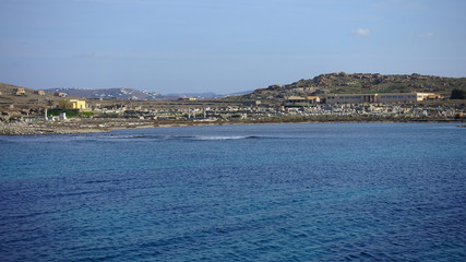 Fototapeta premium Iconic and amazing archaeological site in uninhabited island of Delos, Cyclades, Greece