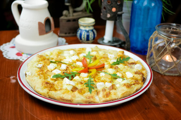 Pizza on a restaurant table