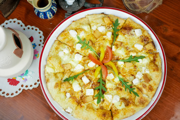 Pizza on a restaurant table