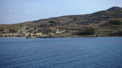 Iconic and amazing archaeological site in uninhabited island of Delos, Cyclades, Greece