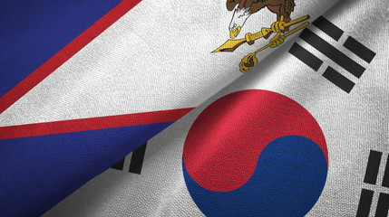 American Samoa and South Korea two flags textile cloth, fabric texture