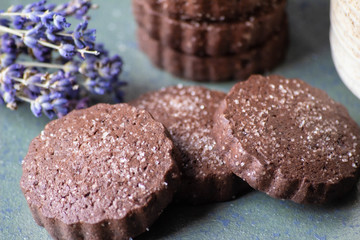 Chocolate shortbread cookies. Made by hands