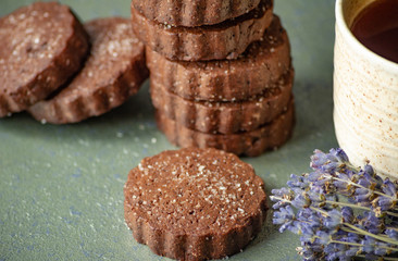 Chocolate shortbread cookies. Made by hands