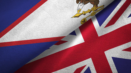 American Samoa and United Kingdom two flags textile cloth, fabric texture