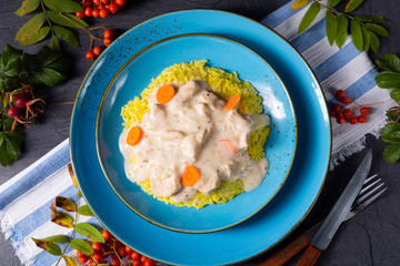 autumn curry rice with chicken breast with sauce