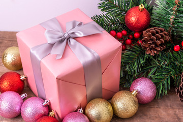 Christmas gift box with decorations