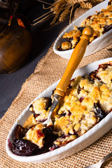 Cinnamon prunes with crumble