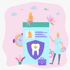 Private dentistry, dental service, concept of a private dental clinic. Healthy teeth. Colorful vector illustration