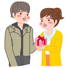 好きな男性にプレゼントを渡す女性