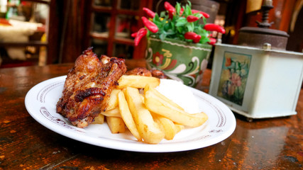 Pork dish on a restaurant table