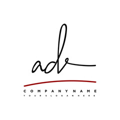 AD signature initials. Handwritten logo vector template with red underline. Hand drawn Calligraphy lettering Vector illustration.