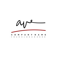 AV signature initials. Handwritten logo vector template with red underline. Hand drawn Calligraphy lettering Vector illustration.