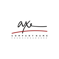 AX signature initials. Handwritten logo vector template with red underline. Hand drawn Calligraphy lettering Vector illustration.