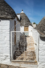 Trulli village in Alberobello, Italy. The style of construction is specific to the Murge area of...