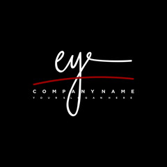 EY signature initials. Handwritten logo vector template with red underline. Hand drawn Calligraphy lettering Vector illustration.
