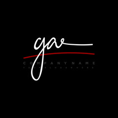 GA signature initials. Handwritten logo vector template with red underline. Hand drawn Calligraphy lettering Vector illustration.