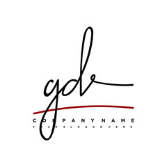 GD signature initials. Handwritten logo vector template with red underline. Hand drawn Calligraphy lettering Vector illustration.