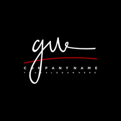 GU signature initials. Handwritten logo vector template with red underline. Hand drawn Calligraphy lettering Vector illustration.