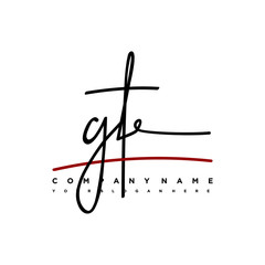 GT signature initials. Handwritten logo vector template with red underline. Hand drawn Calligraphy lettering Vector illustration.