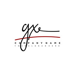GX signature initials. Handwritten logo vector template with red underline. Hand drawn Calligraphy lettering Vector illustration.