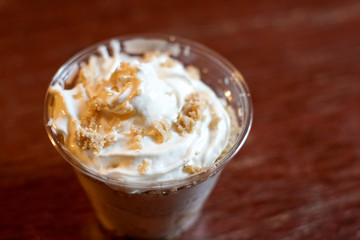 Pudding on a restaurant table