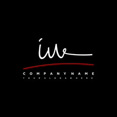 IU signature initials. Handwritten logo vector template with red underline. Hand drawn Calligraphy lettering Vector illustration.