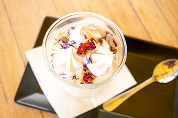 Pudding on a restaurant table