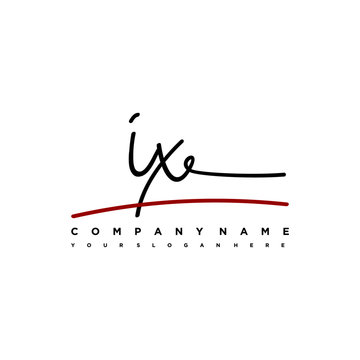 IX signature initials. Handwritten logo vector template with red underline. Hand drawn Calligraphy lettering Vector illustration.
