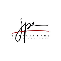 JP signature initials. Handwritten logo vector template with red underline. Hand drawn Calligraphy lettering Vector illustration.