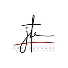 JT signature initials. Handwritten logo vector template with red underline. Hand drawn Calligraphy lettering Vector illustration.