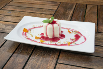 Pudding on a restaurant table