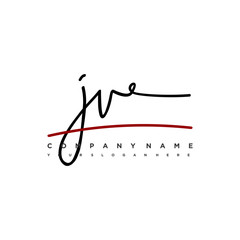 Fototapeta premium JV signature initials. Handwritten logo vector template with red underline. Hand drawn Calligraphy lettering Vector illustration.