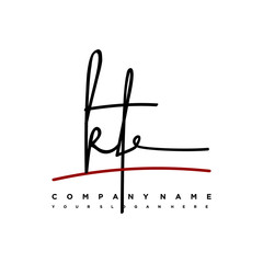 KT signature initials. Handwritten logo vector template with red underline. Hand drawn Calligraphy lettering Vector illustration.