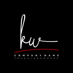 KW signature initials. Handwritten logo vector template with red underline. Hand drawn Calligraphy lettering Vector illustration.