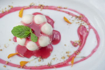 Pudding on a restaurant table
