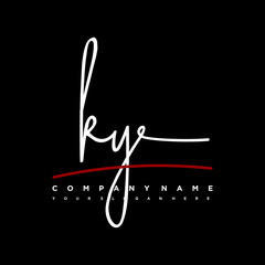 KY signature initials. Handwritten logo vector template with red underline. Hand drawn Calligraphy lettering Vector illustration.