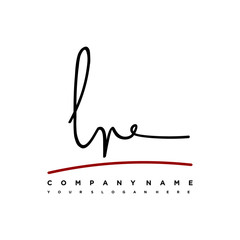 LR signature initials. Handwritten logo vector template with red underline. Hand drawn Calligraphy lettering Vector illustration.